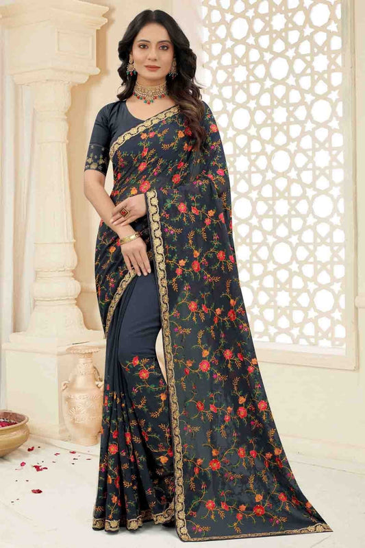 Grey Colour Georgette Embroidery Saree SD1120967