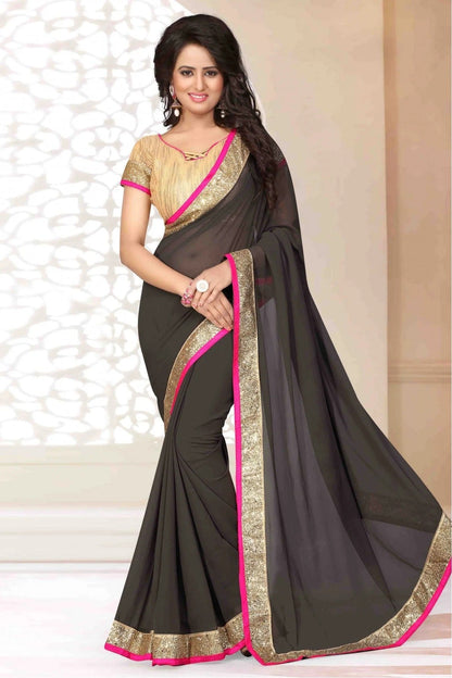 Grey Colour Georgette Lace Work Saree SD1120557