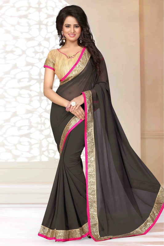 Grey Colour Georgette Lace Work Saree SD1120557