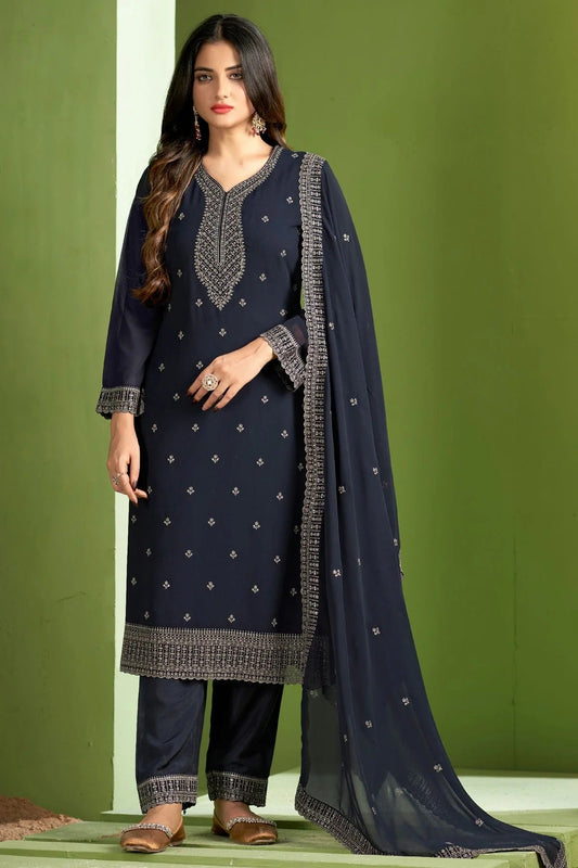 Grey Colour Georgette Pant Style Suit SM1110650