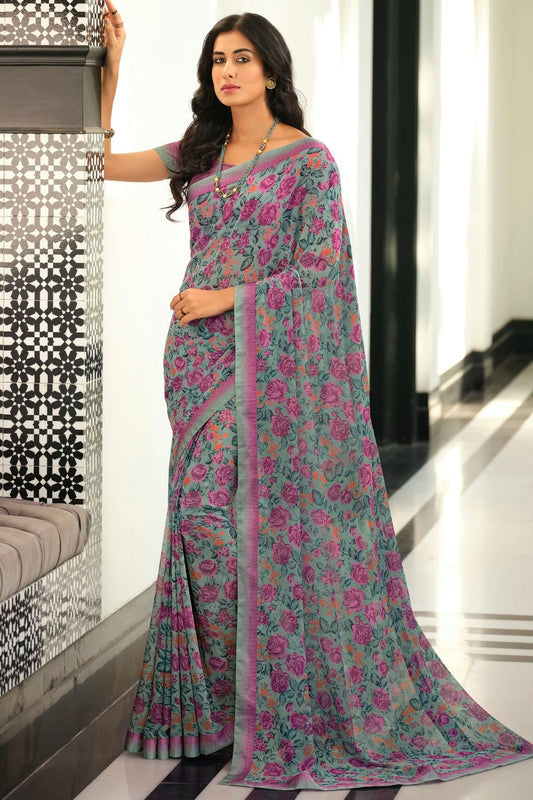 Grey Colour Georgette Printed Saree SD1180047