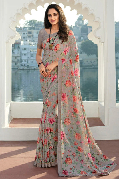 Grey Colour Georgette Printed Saree SD1180074