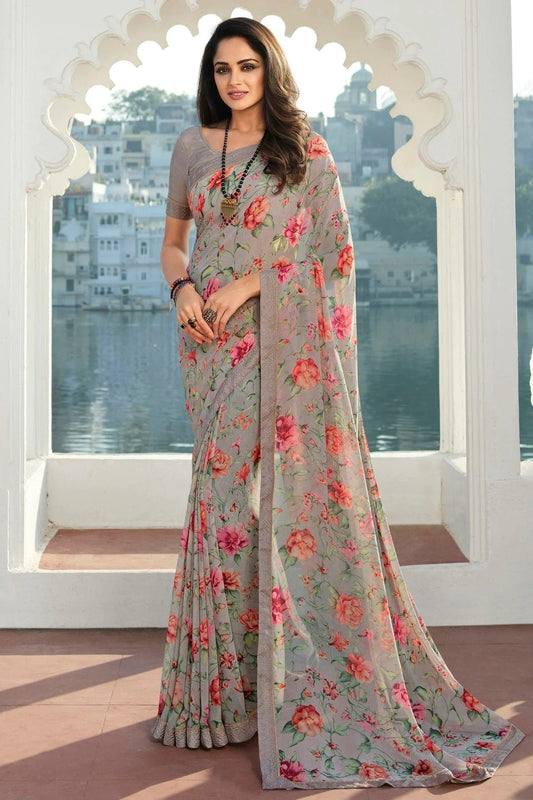 Grey Colour Georgette Printed Saree SD1180074