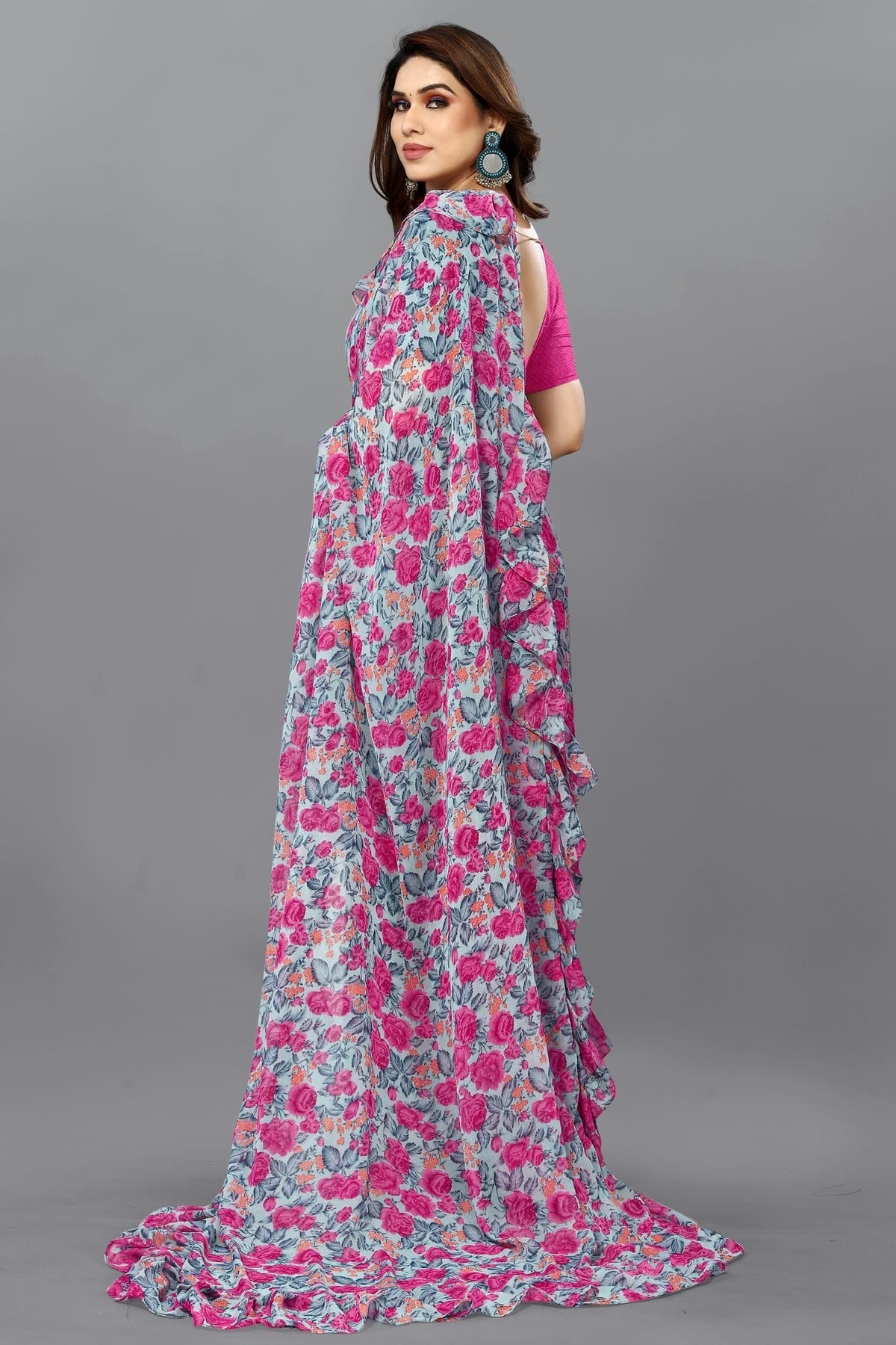 Grey Colour Georgette Ruffle Saree SD1180113 A