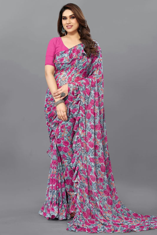 Grey Colour Georgette Ruffle Saree SD1180113