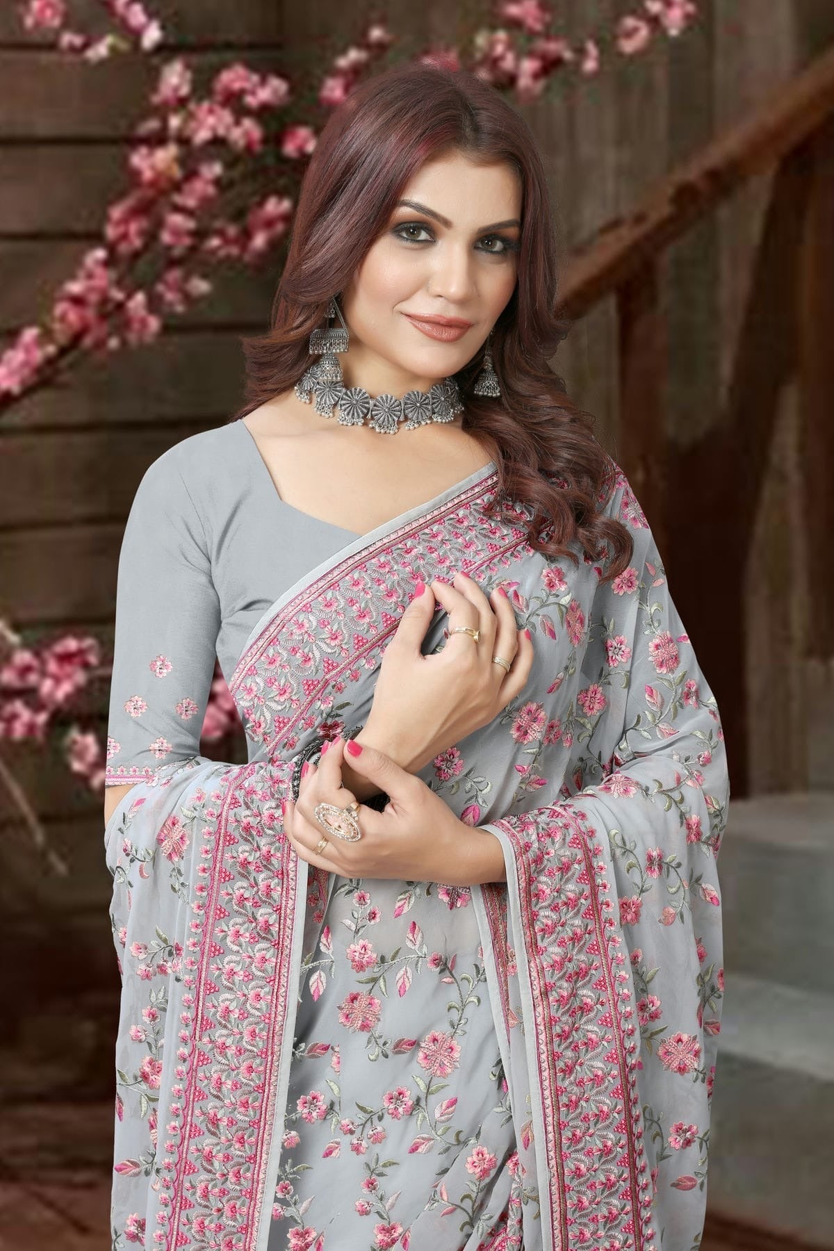 Grey Colour Georgette Saree SD1090921 A