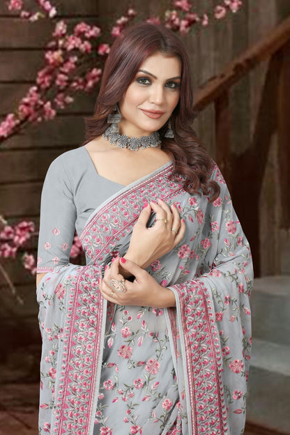 Grey Colour Georgette Saree SD1090921 A