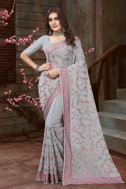 Grey Colour Georgette Saree SD1090921