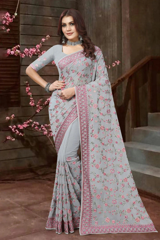 Grey Colour Georgette Saree SD1090921