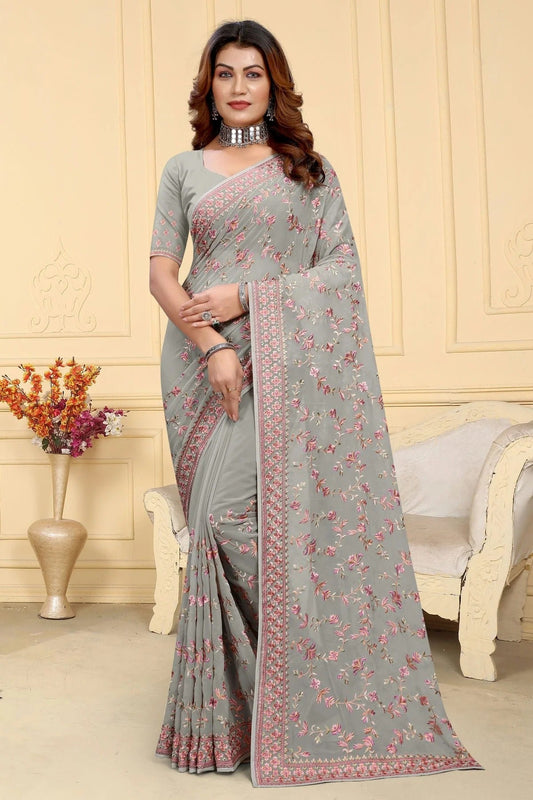 Grey Colour Georgette Saree SD1091037