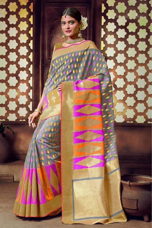 Grey Colour Handloom Cotton Traditional Saree SD1100088