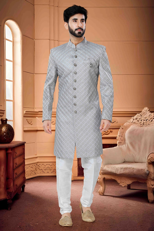 Grey Colour Indo Western In Silk Fabric SH1130129