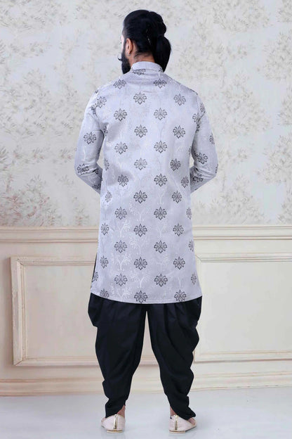 Grey Colour Jacquard Festival Wear Dhoti Sherwani SH1130008 A