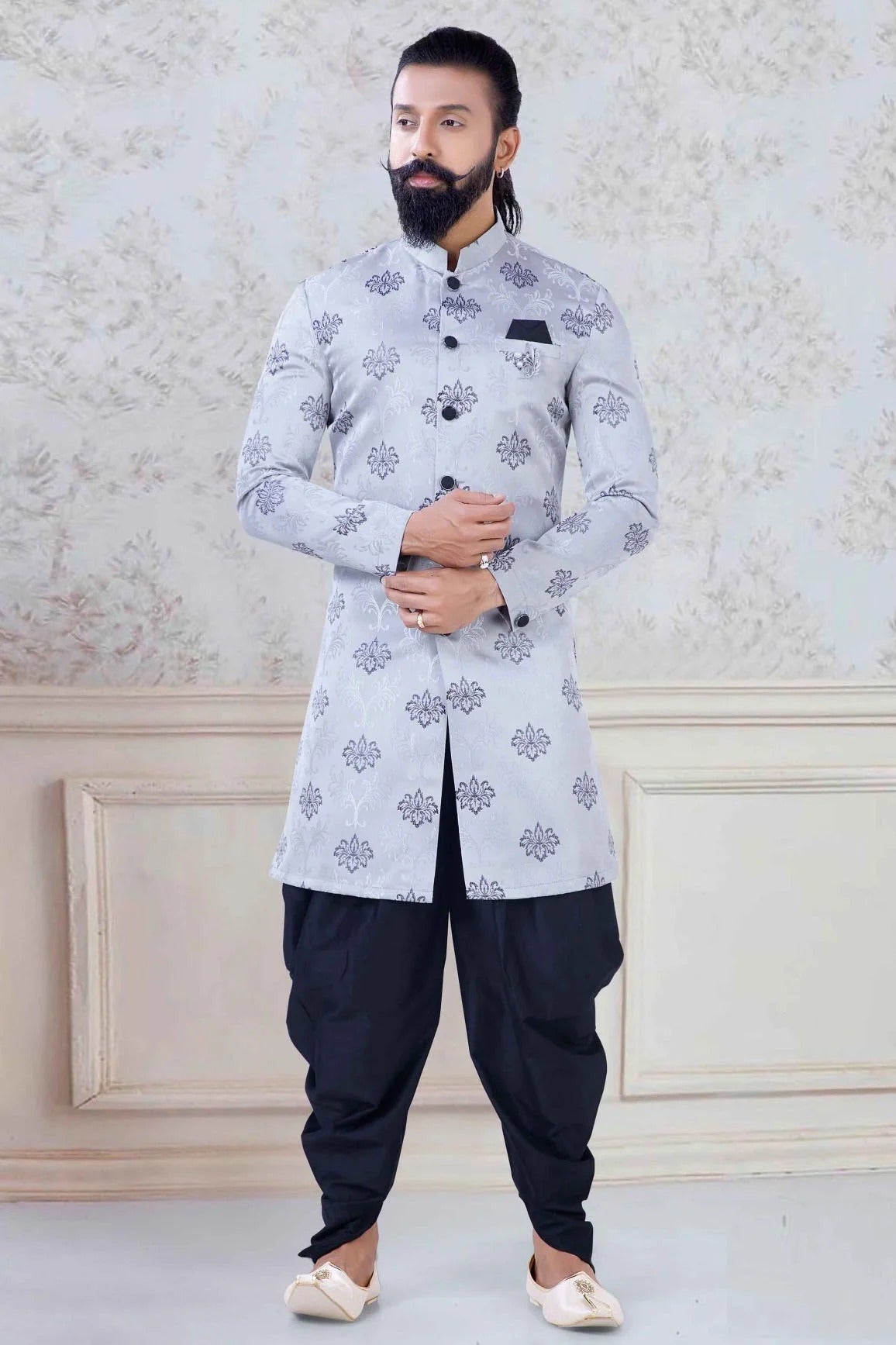 Grey Colour Jacquard Festival Wear Dhoti Sherwani SH1130008