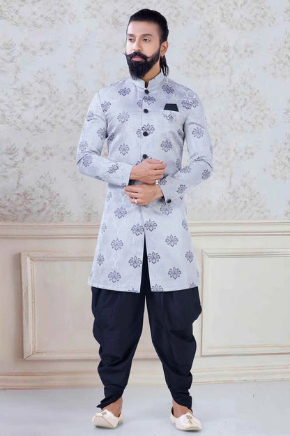Grey Colour Jacquard Festival Wear Dhoti Sherwani SH1130008