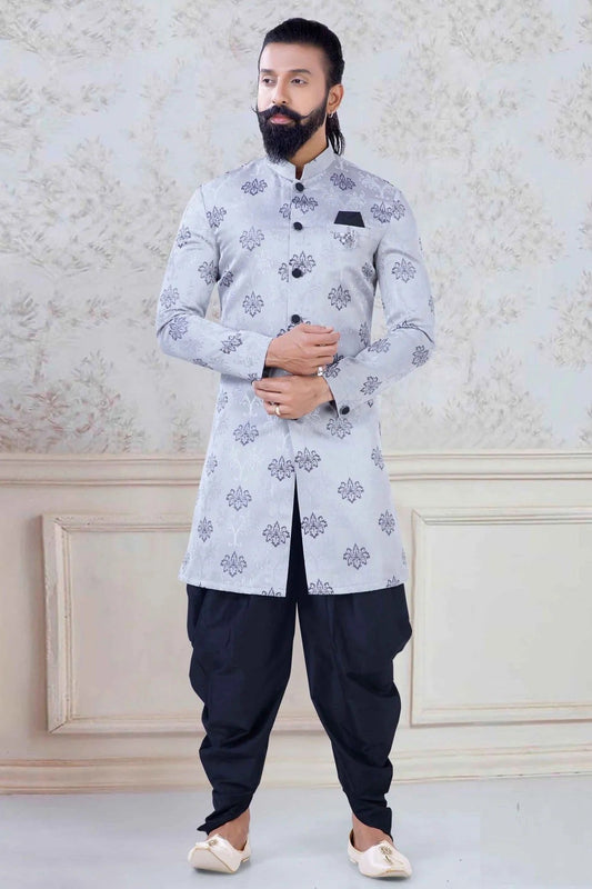 Grey Colour Jacquard Festival Wear Dhoti Sherwani SH1130008