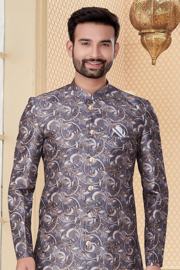 Grey Colour Jacquard Sherwani SH1040274 A