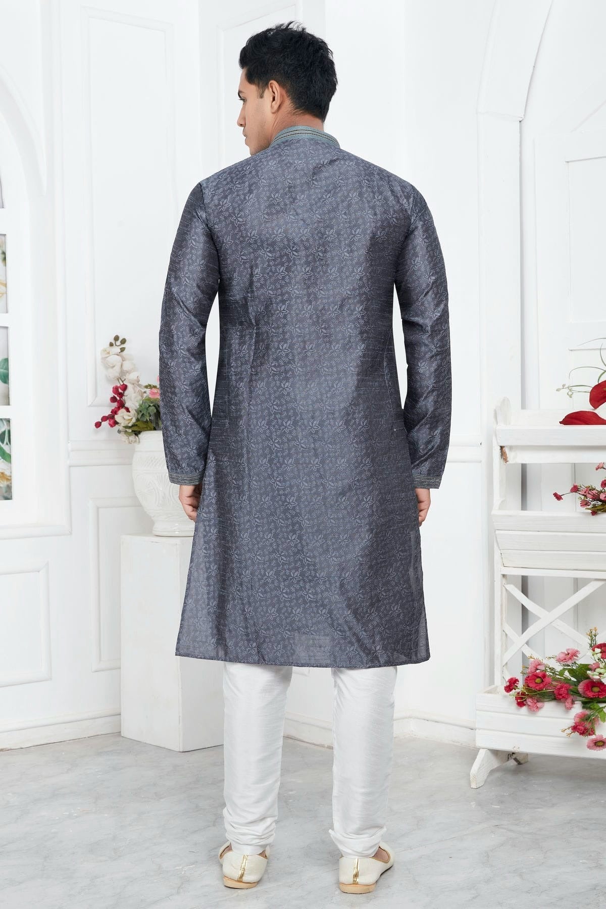 Grey Colour Jacquard Silk Brocade Kurta Pajama KP1230215 B
