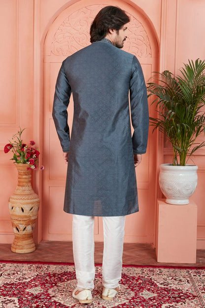 Grey Colour Jacquard Silk Brocade Kurta Pajama KP1230234 B