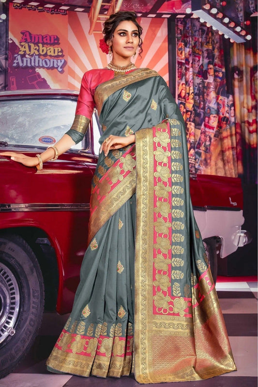 Grey Colour Jacquard Silk Traditional Saree SD1100089