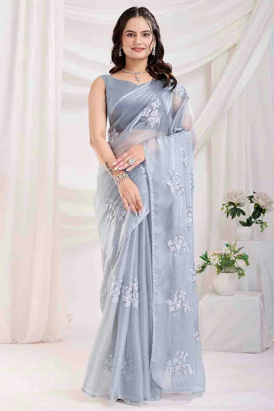 Grey Colour Jimmi Choo Designer Saree SD1112844