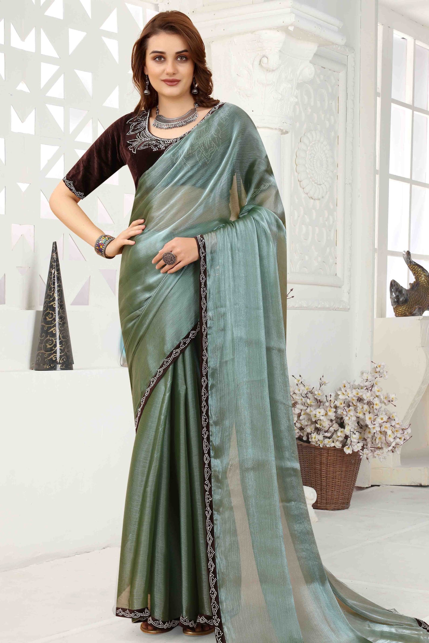 Grey Colour Jimmy Choo Crush Designer Saree SD1121113