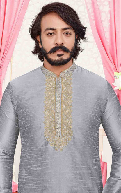 Grey Colour Kurta Pajama In Art Silk KP1210089 A