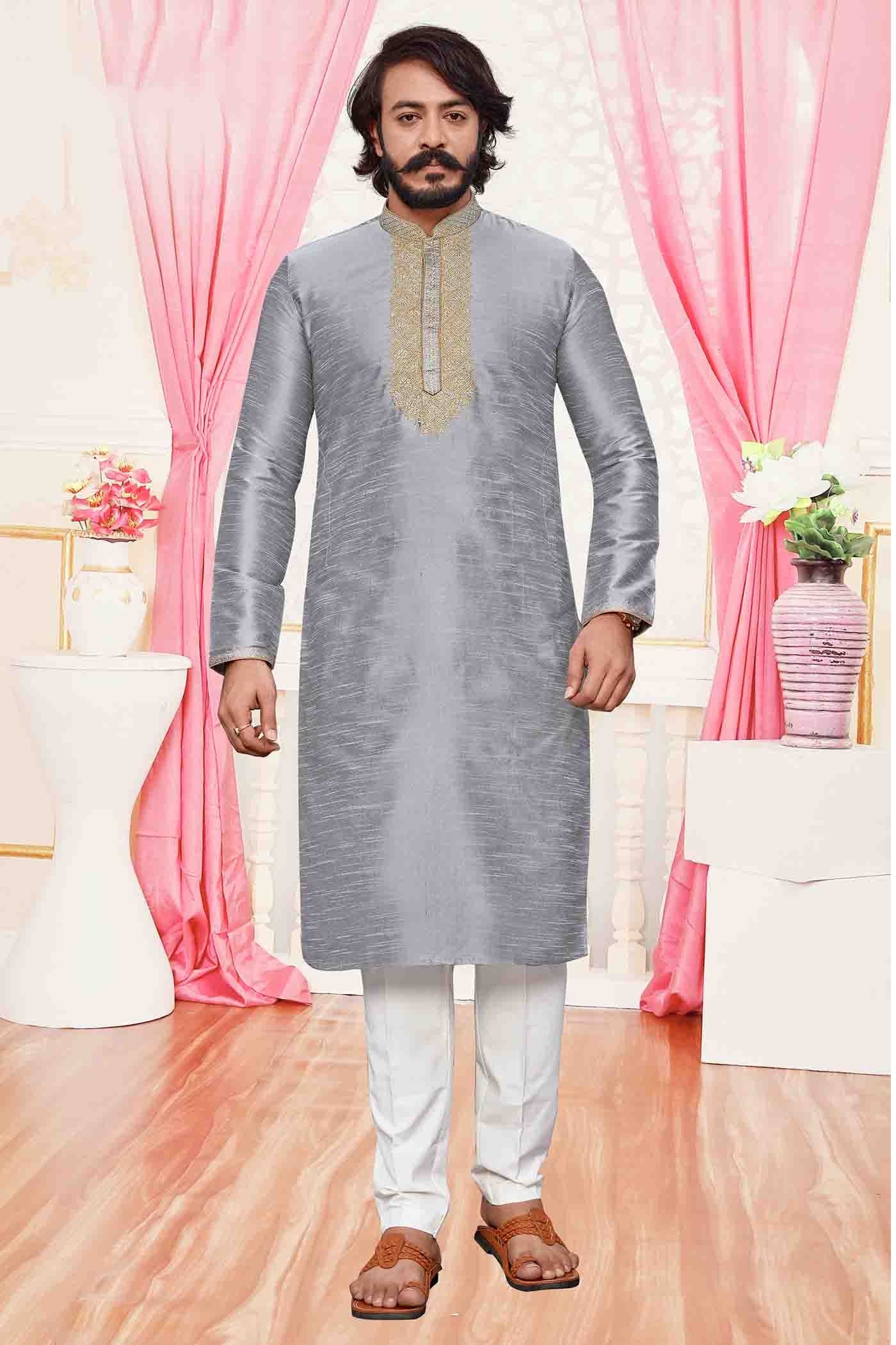 Grey Colour Kurta Pajama In Art Silk KP1210089