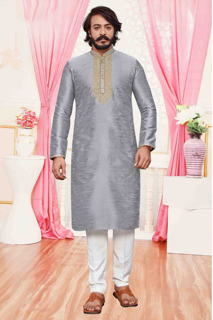 Grey Colour Kurta Pajama In Art Silk KP1210089