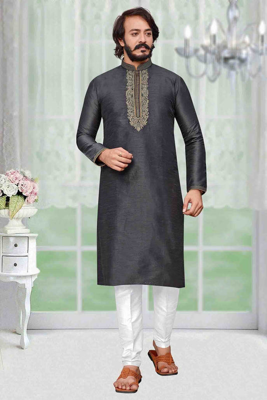 Grey Colour Kurta Pajama In Art Silk KP1210092