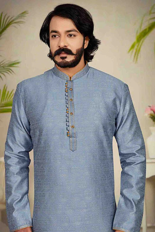 Grey Colour Kurta Pajama In Jacquard KP1210243 A