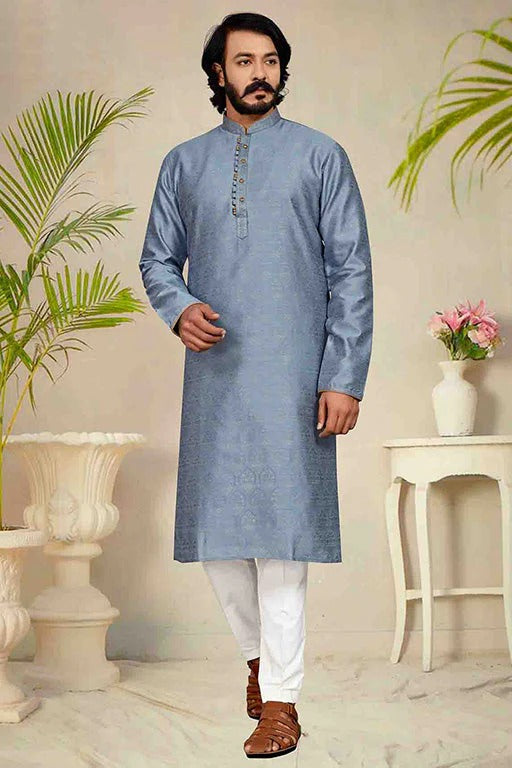Grey Colour Kurta Pajama In Jacquard KP1210243
