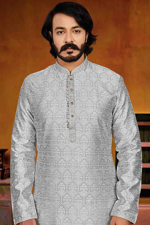 Grey Colour Kurta Pajama In Jacquard KP1210246 A