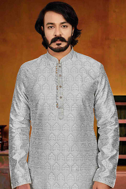 Grey Colour Kurta Pajama In Jacquard KP1210246 A