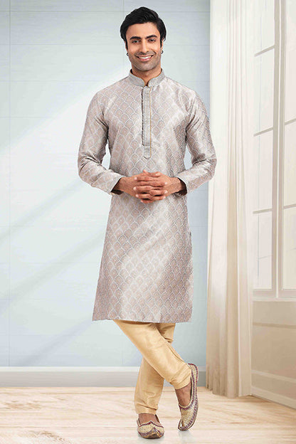 Grey Colour Kurta Pajama In Jacquard KP1210283