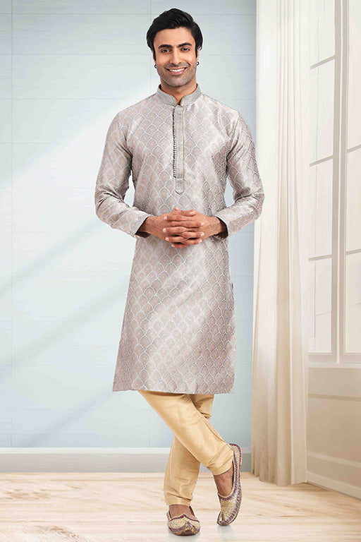 Grey Colour Kurta Pajama In Jacquard KP1210283