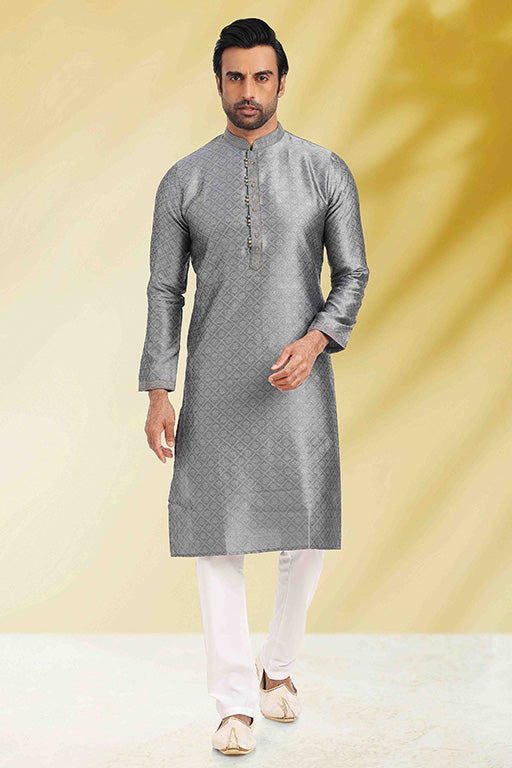 Grey Colour Kurta Pajama In Jacquard KP1210285