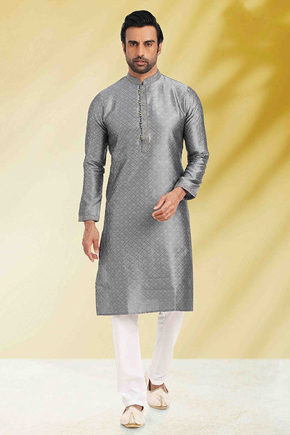 Grey Colour Kurta Pajama In Jacquard KP1210285