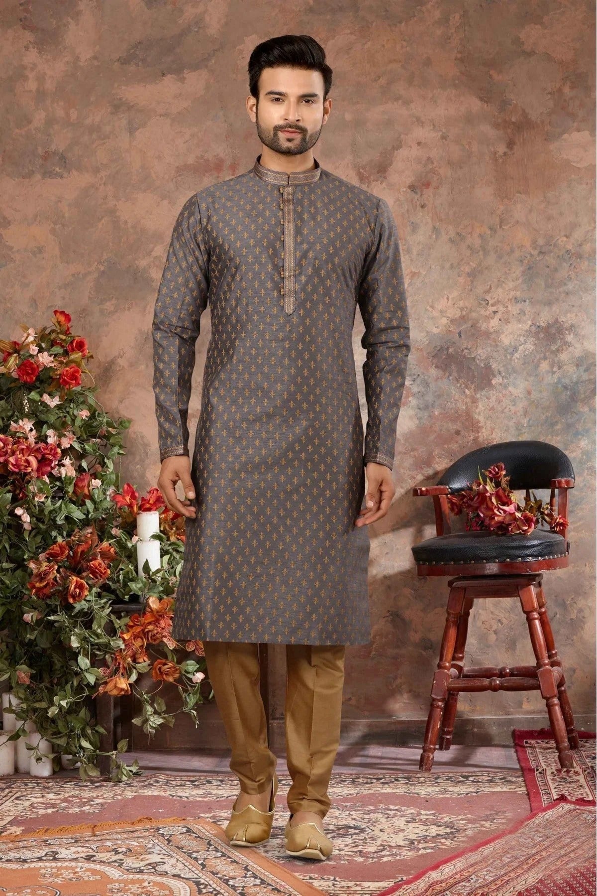 Grey Colour Kurta Pajama In Silk Fabric KP1040119