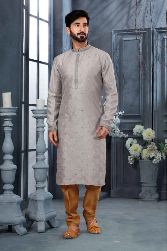 Grey Colour Kurta Pajama In Silk Fabric KP1040122
