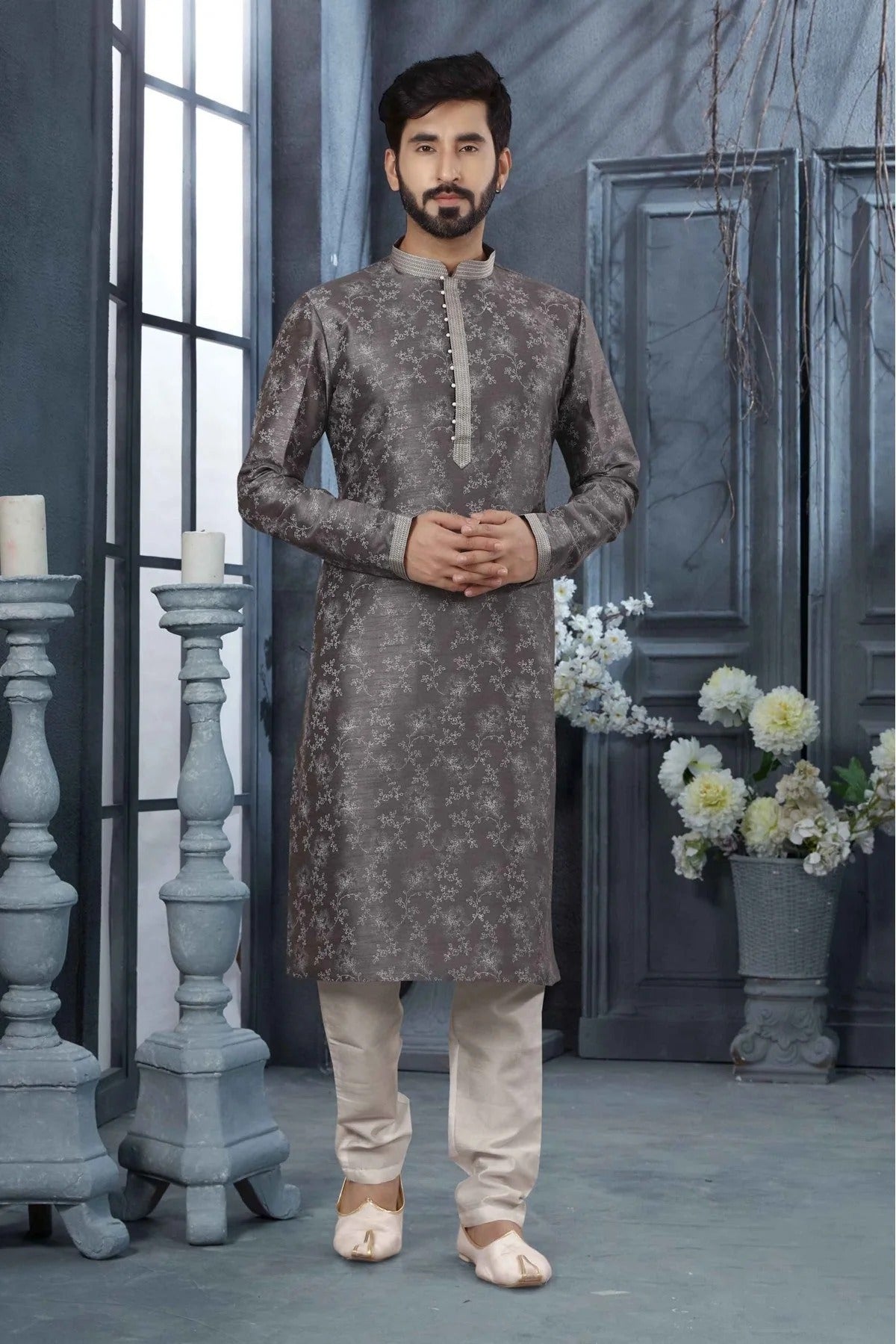 Grey Colour Kurta Pajama In Silk Fabric KP1040162