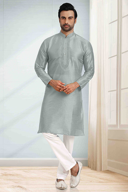 Grey Colour Kurta Pajama In Silk KP1210258