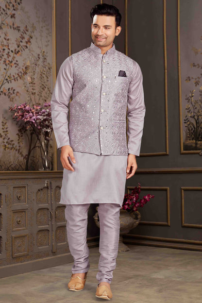 Grey Colour Kurta Pajama With Jacket In Silk Mastani KP1210442