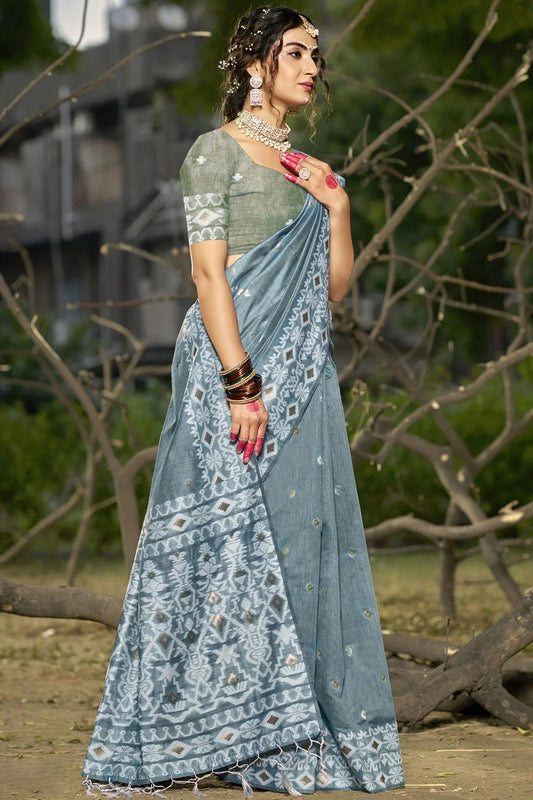 Grey Colour Linen Cotton Woven Work Traditional Saree SD1102818