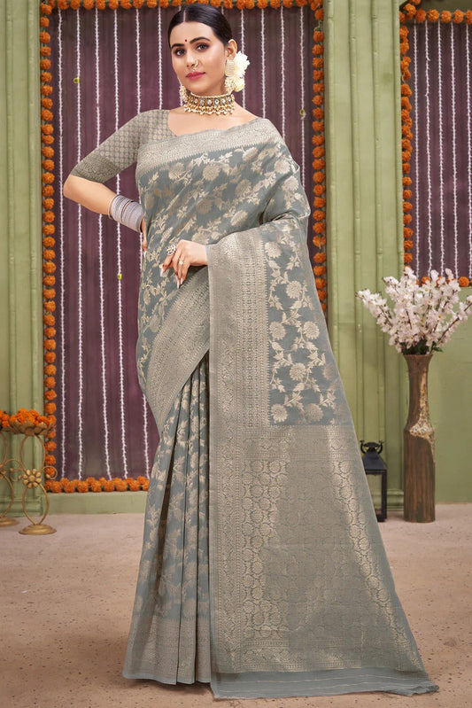 Grey Colour Linen Traditional Saree In Woven Work SD1101222