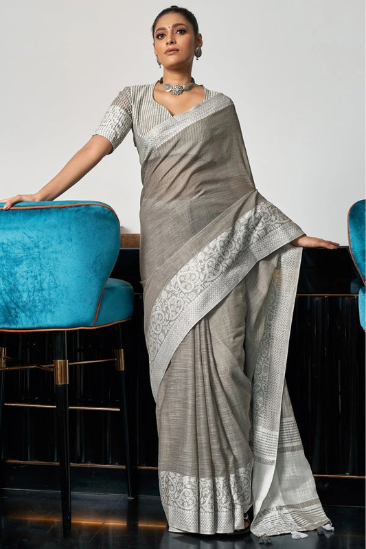 Grey Colour Linen Woven Saree SD1100207