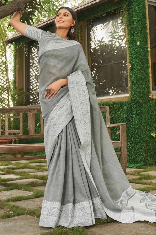 Grey Colour Linen Woven Saree SD1100519
