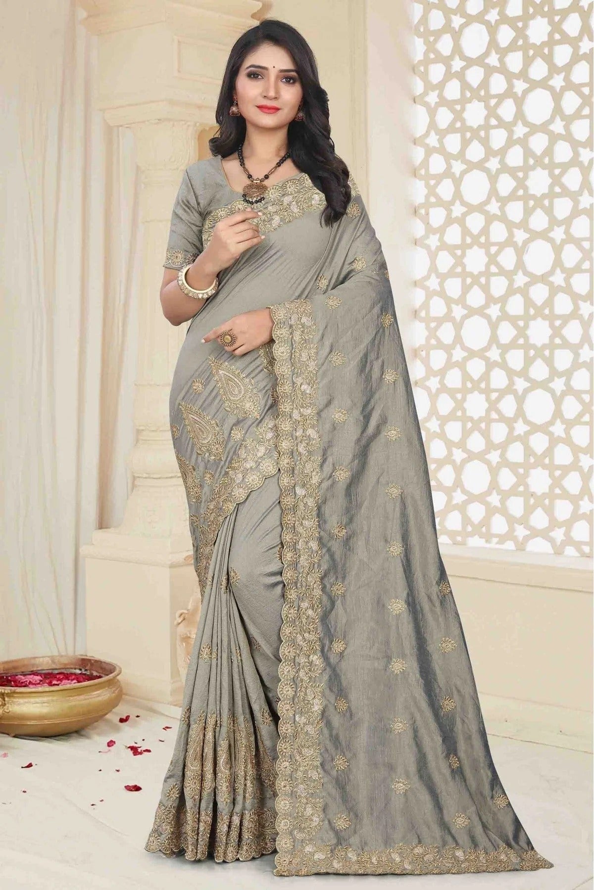 Grey Colour Mayo Silk Designer Saree SD1120504