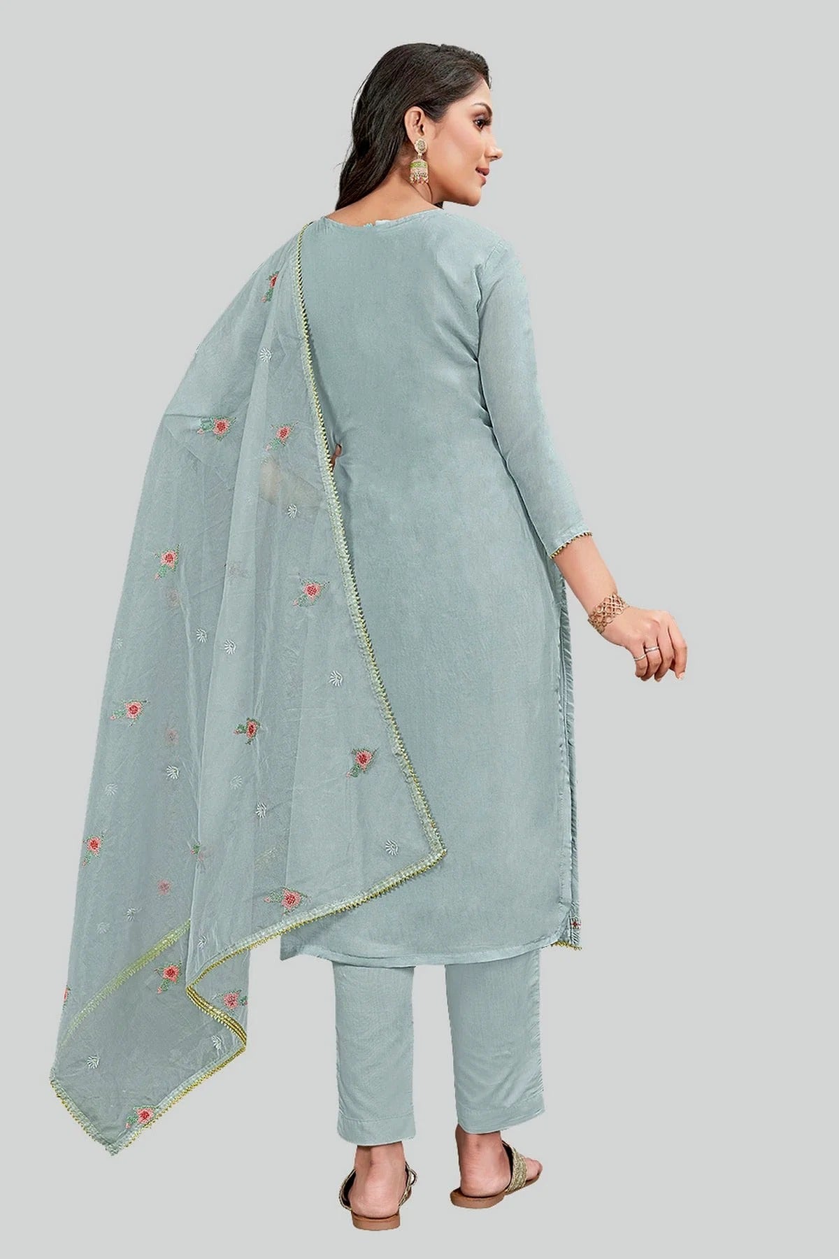 Grey Colour Modal Silk Pant Style Suit SM1110642 A