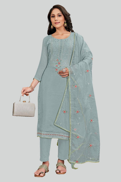 Grey Colour Modal Silk Pant Style Suit SM1110642